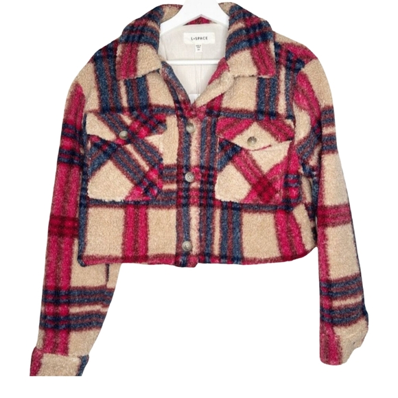 L*SPACE Big Sur Plaid Sherpa Cropped Jacket NWT - Picture 2 of 11